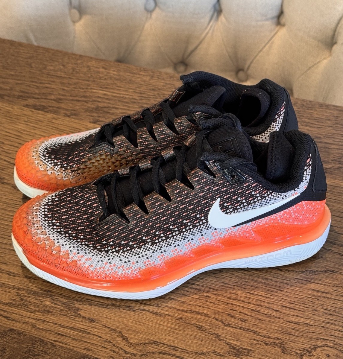 Nike Air Zoom Vapor X Knit Black White Hot Lava Tennis AR8835-001