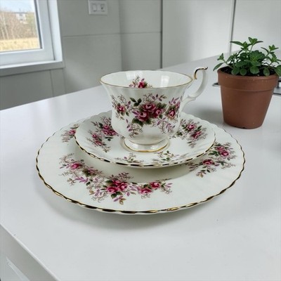 Royal Albert Bone China Lavender Rose 3 Piece Set - Tea Cup, Saucer, Bread Plate