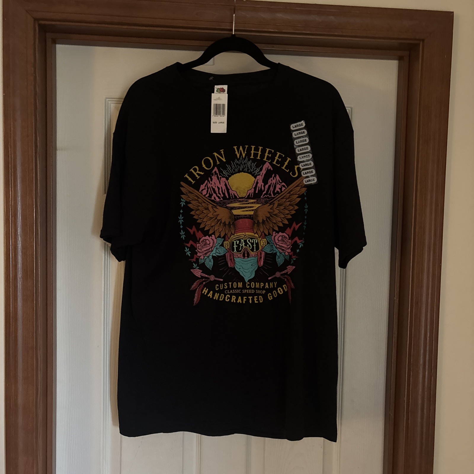 Iron Wheels Custom Company Graphic Black T-Shirt Men’s Large Harley Y2K NWT