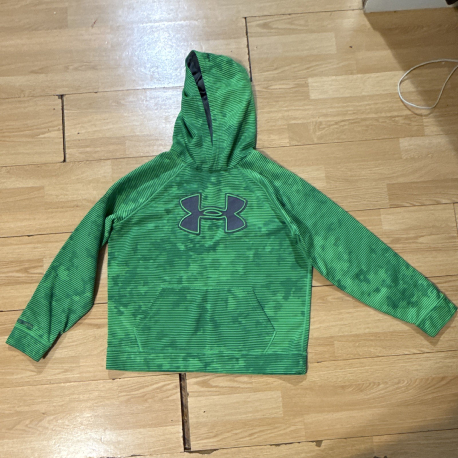 Under Armour Boys Green Pullover Hoodie Fleece Long Sleeve Graphic Print Logo