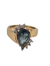 Vintage H.G.E. LND Gold Electroplate London Blue Topaz Pear CZ Ring Size 6-6.5