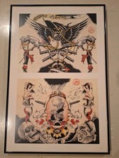 Original Tattoo Flash Art Framed Nautical, Women Artist Jeff P WOW Man Cave
