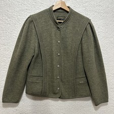 Vintage Geiger Austria Green Boiled Wool Tyrolean Pewter Buttons Blazer Size 42