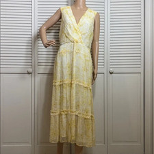 Lauren Ralph Lauren Floral Sleeveless Georgette Ruffled Midi Dress Yellow Size 8