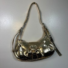 Borsa a tracolla vintage donna taglia S oro metallizzato croc goffrato Y2K estetica