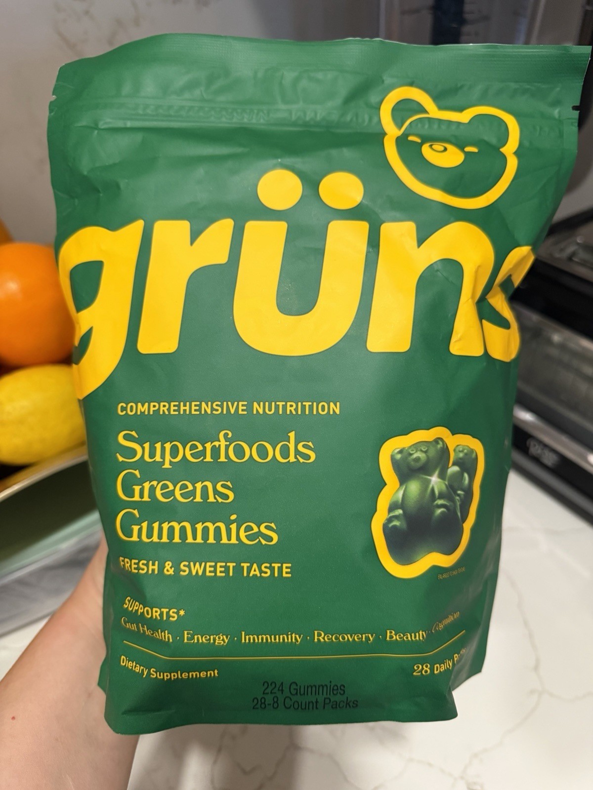 grüns Superfoods Greens Gummies 224 Vegan Gluten Free Nut Free Vitamins A-E Iron