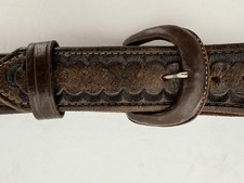 VTG Brown Hand Tooled  Braided Woven Leather Belt Size 34 Thick Cowhide Leather