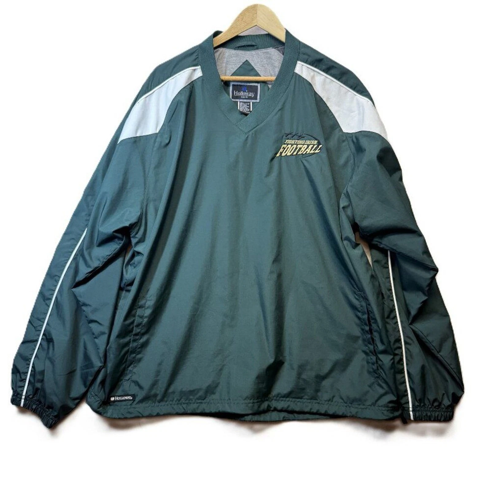 Holloway Green Fighting Irish Football Pullover Windbreaker V-Neck Athletic XL