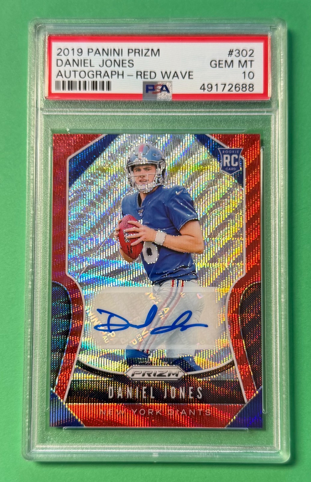 2019 Panini Prizm DANIEL JONES Auto Red Wave RC 120/149 #302 PSA 10 Gem Mint