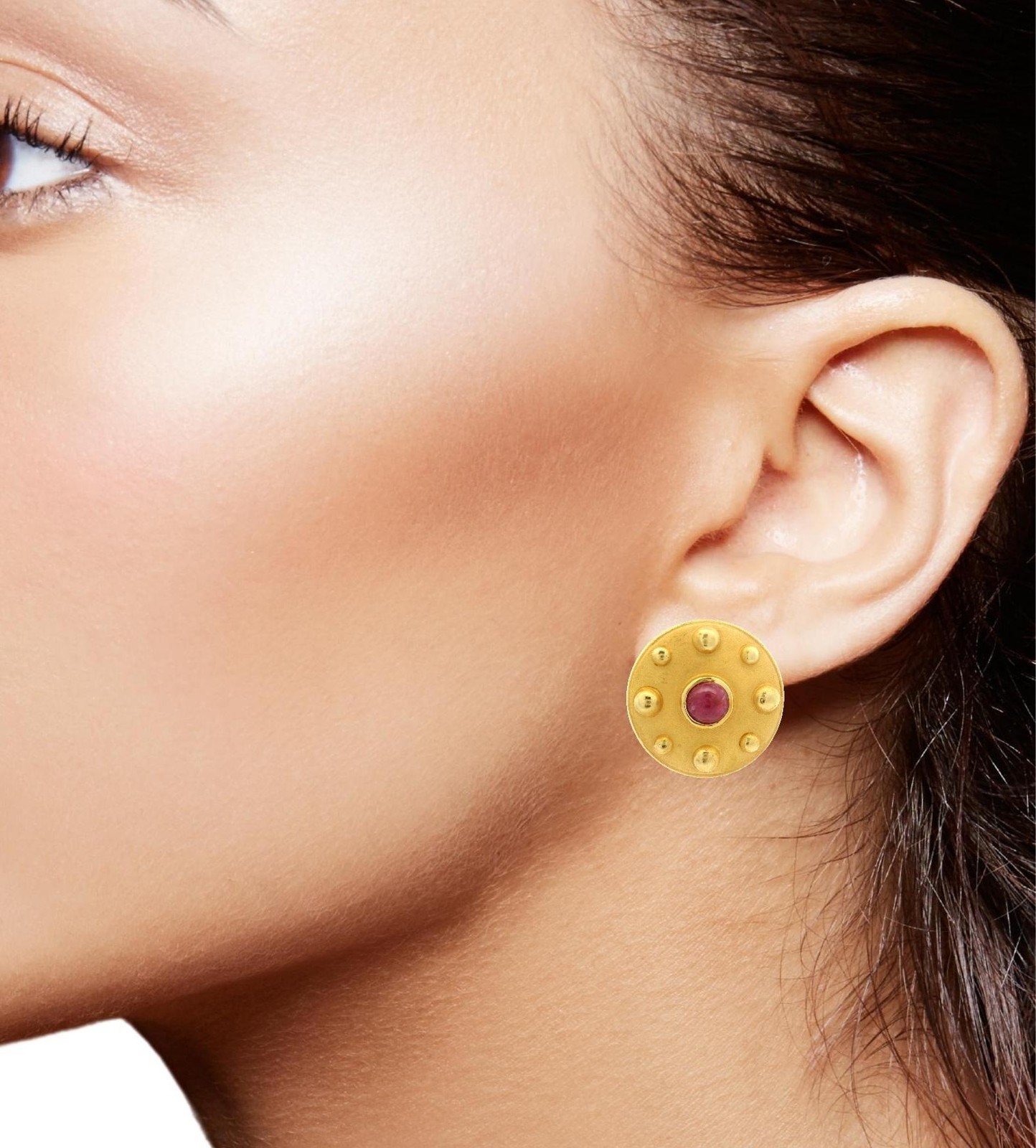 18k Solid Yellow Gold Round Cabochon Ruby Dual Fi… - image 7