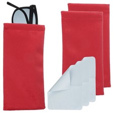 3pcs Squeeze Top Glasses Bag Velvet Sunglasses Case with Cleaning Cloth Red 