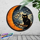 Halloween Owl Round Metal Sign 8x8 Vintage Full Moon Tin Wall Decor