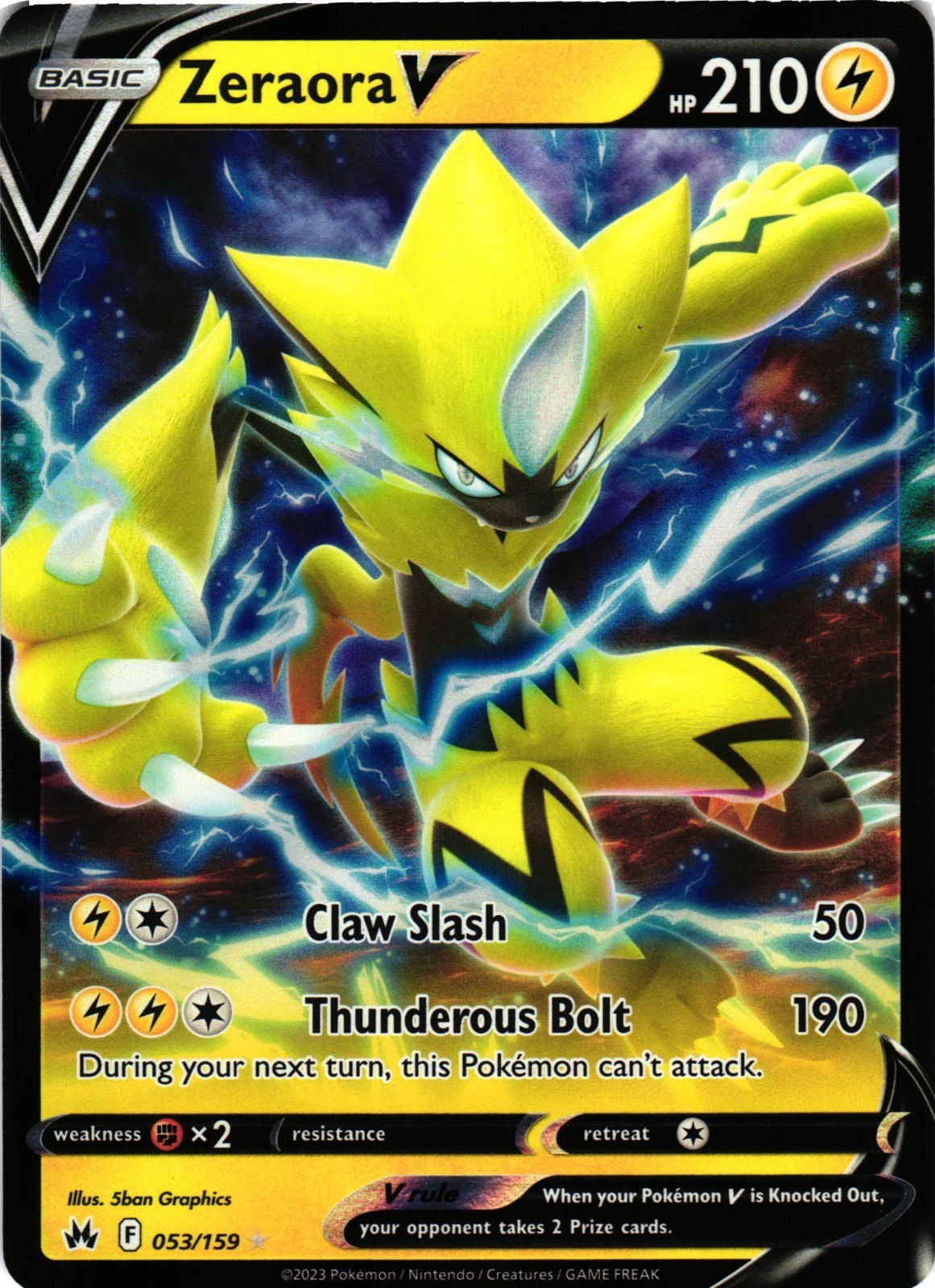 Pokémon TCG Crown Zenith Zeraora V Rare Card 053/159 NM