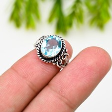 Blue Topaz Gemstone 925 Sterling Ring Handmade Jewelry Ring For Gift