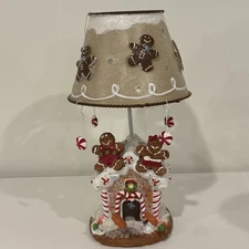Gingerbread House Tea Light Candle Holder Metal Shade Ceramic