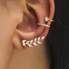 Star Small Diamond Earrings Clip Leaf Zirconia No Ear Hole Earrings Set