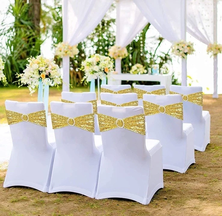 100Pc Stretch Sequin Chair Sashes One-Sided Glitter Spandex Chair Bands w/Buckle - Image 3 of 4