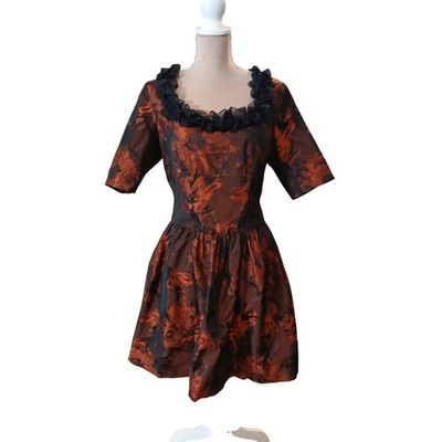 Vtg Peruvian Connection Dark Floral  Dress Black Red Coquette Whimsygoth size 10
