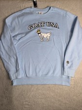 Goat USA Sweatshirt Womens Medium Blue Cool Animal Embroidered Logo Pullover
