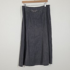 Vtg 90s Y2K Charcoal Denim Jean Midi Skirt 34" Grunge Boho Festival Flowy A-Line