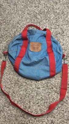 Rare Vintage 70s Levi Strauss 501 Denim Duffel Carry Bag Red Straps Levi Patch