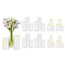 Uimoso Set of 24 Pillar Candles with Glass Vases, 2.6"x4.7"/5.9"/7.9"