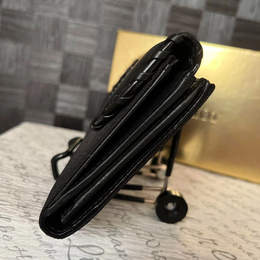 Authentique logo cœur noir Christian Dior estampillé long portefeuille cuir femmes