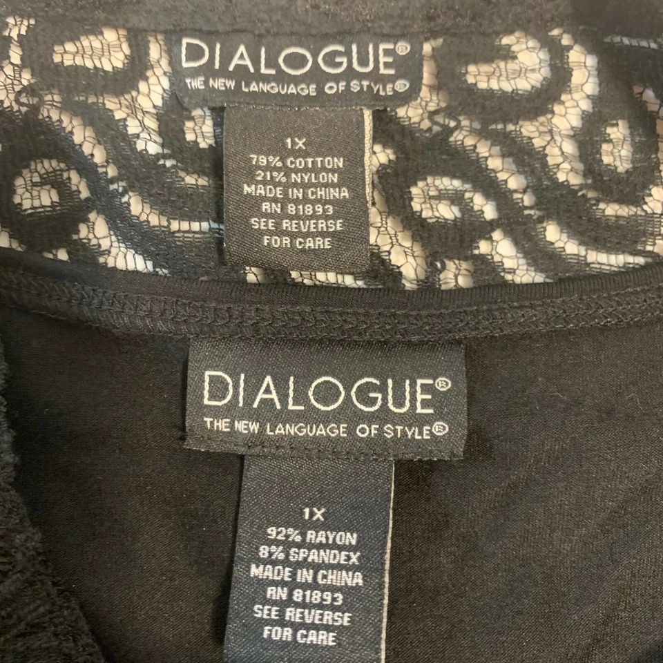 Blusa de encaje negra manga larga Dialogue XL para mujer Foto 3 de 4
