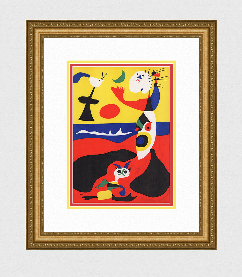 Fascinating Joan Miro Original 1938 Color Lithograph SUMMER Framed