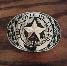 State of Texas Belt Buckle Silver Tone Metal Made In USA Lone Star Unbranded