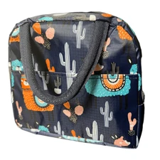 Llama Insulated Lunch Box Navy Blue Pastel Cartoon Llamas Zipper 8” x 9” x 5”