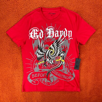 ED HARDY Designs T-Shirt Men's SMALL Graphic Tattoo Red Flying Panther Y2K NEW