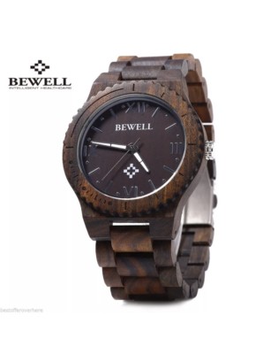 Bewell ZS - W065A Men Quartz Watch Wooden Strap Luminous Pointers