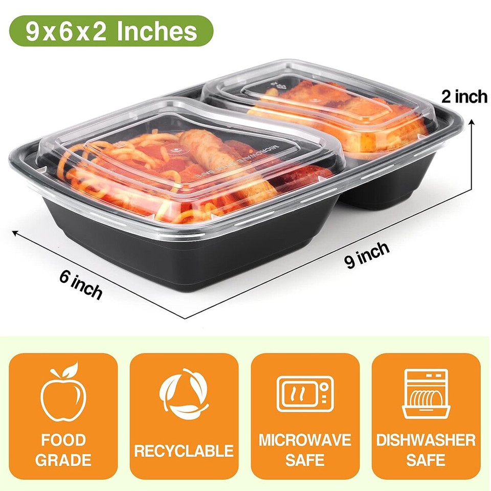 32 OZ Meal Prep Containers 2 Compartment with Lids Disposable Food ...