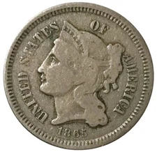 1865 Three Cent Piece Early RARE U.S. TYPE COIN CIVIL WAR ERA!
