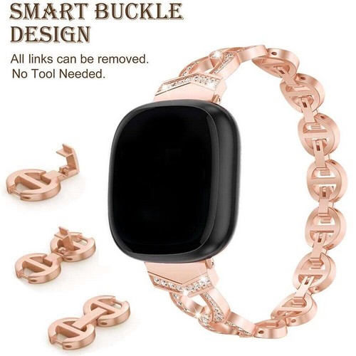 Replacement Metal Watch Band Strap Bling for Fitbit Versa 4 3 2 1 Lite/Sense 1 2 - Picture 3 of 12