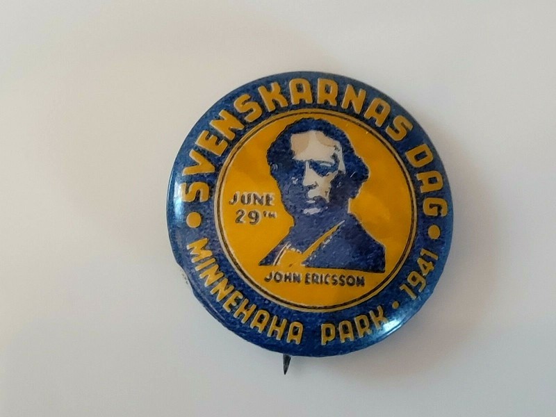 1941 Svenskarnas Dag Minnehaha Park Pin Pinback Button ~ St. Paul, Minnesota