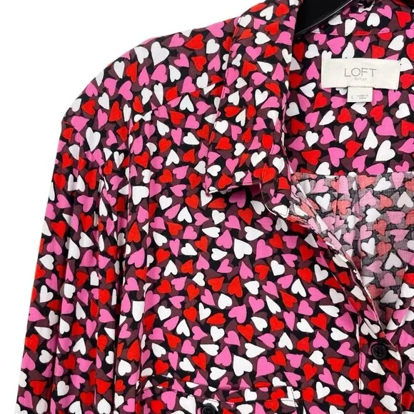 LOFT Outlet Heart Print Button Down Collared Blou… - image 3