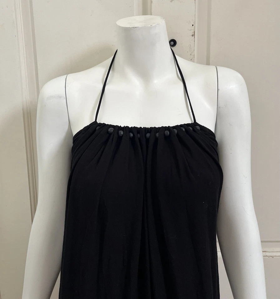 Maxi Vestido YOUNG FABULOUS & BREAK Negro Rayón Halter Cuentas Niveles Talla M Foto 2 de 4