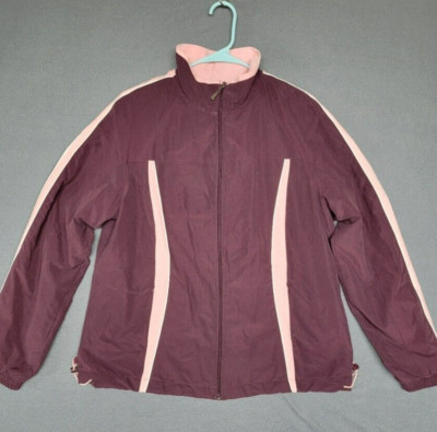 NWT~ GREEN TEA Jacket Women's LARGE Burgundy / Lt Pink Full Zip Athletic Lined
