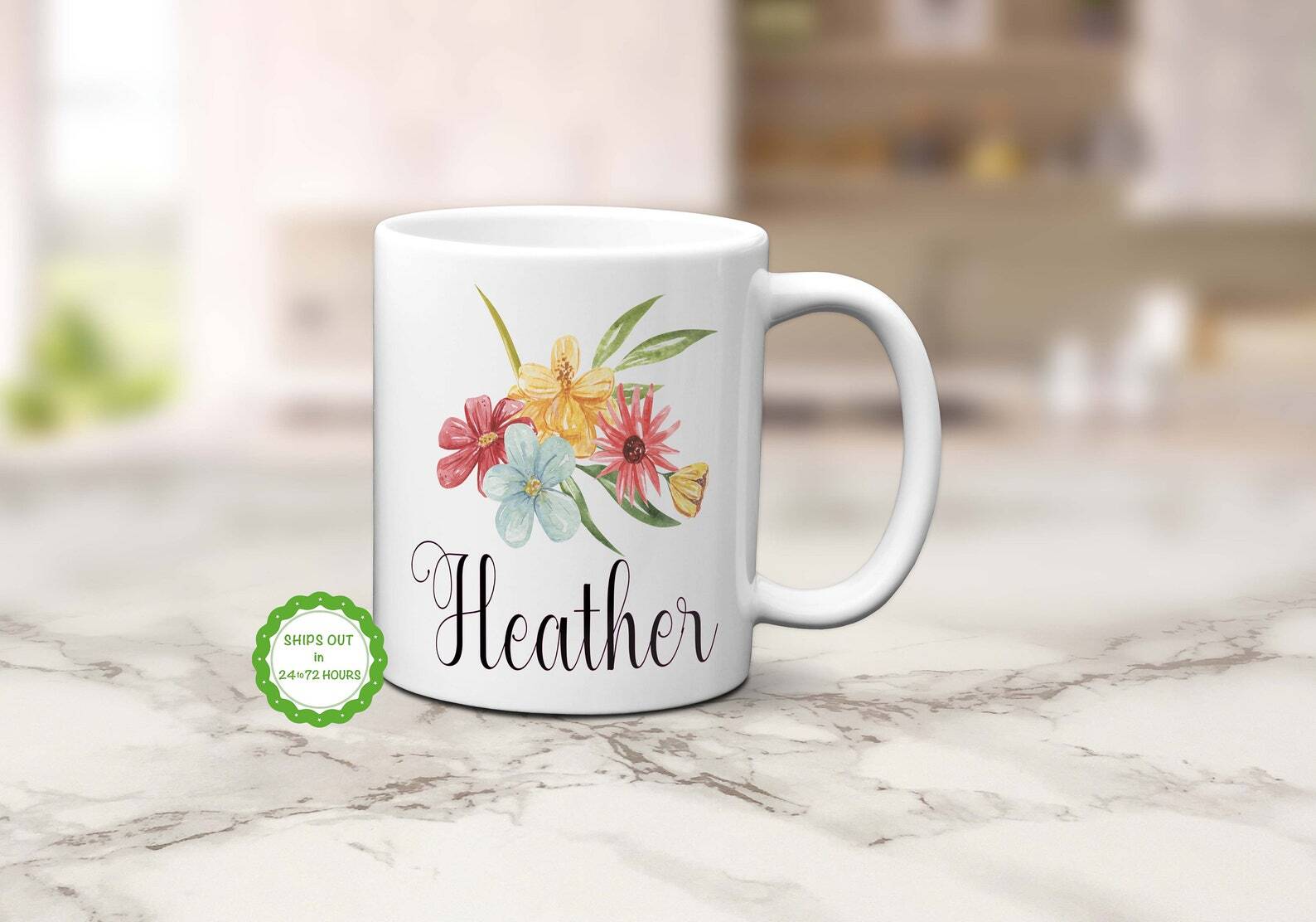 Personalized Floral Mug Floral Mug Flower Mug Personalized Gift