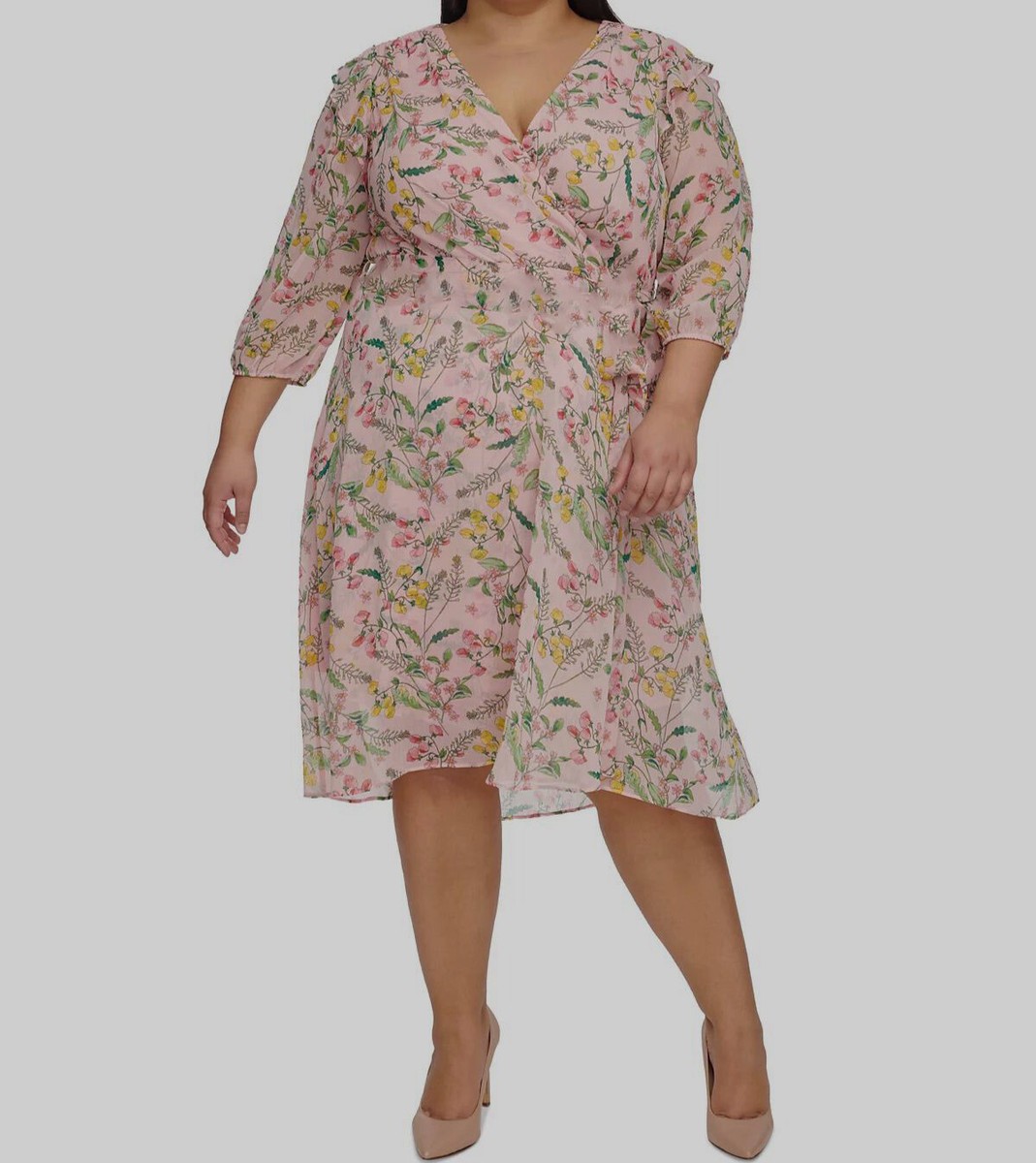 tommy hilfiger belted chiffon midi dress Womens Pink Floral-Print Plus Size 20W youll love the choices Colors:white V neck Lavender Junior Bridesmaid Dresses Navy Crossover Gown by