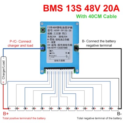 Li-ion BMS 13S 48V 20A Battery Charging Board Common Port Protection Board
