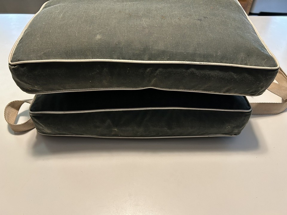 VTG Matching Pair 1950’s60’s ? Kapok Boat Seat Cushions Green 15"x15