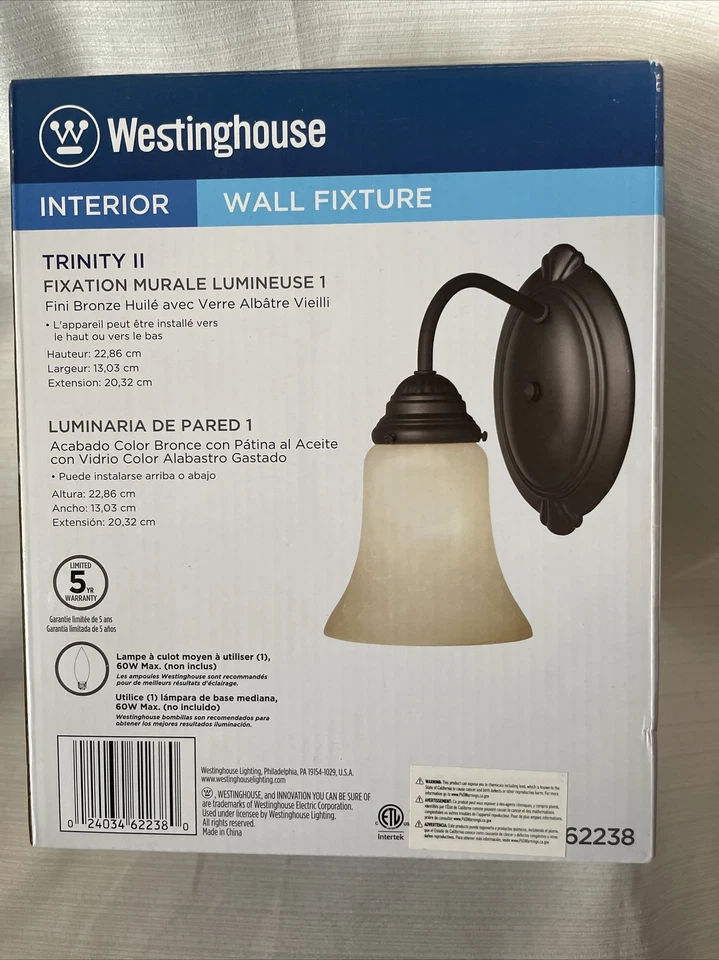 Westinghouse 62238 Trinity II accesorio de pared interior de una luz, bronce frotado con aceite Foto 3 de 3