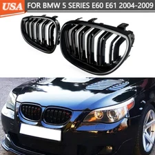 For BMW 5 Series E60 E61 2004-2009 Front Bumper Kindey Grille Grill Shiny Black