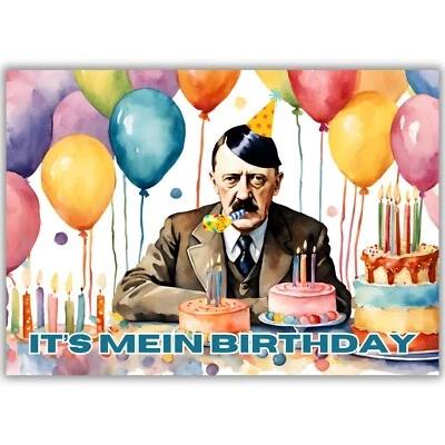 HANDMADE Funny Birthday Card, Adolf Hitler, It's Mein Birthday, Historical Dark Humour