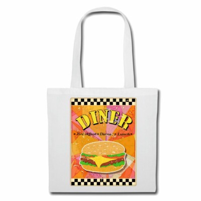Tasche Beutel Baumwolltasche DINER HAMBURGER ROUTE 66 KAFFEE CHEESEBURGER FAST