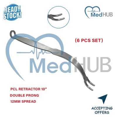 PCL Retractor Set of 6, 10 , Curved, Double Prong, 12 mm Spread, 5 mm