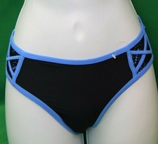 O'RAGEOUS blue/black crochet side inserts hipster swim bikini bottom,girl siz 14